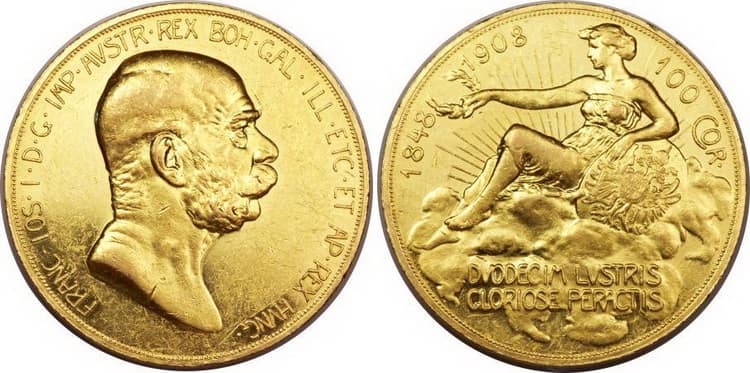 золотая монета номинал 100 крон