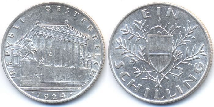 монета из серебра 1 шиллинг 1924 года