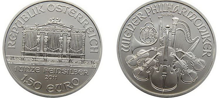 вид серебряной монеты Венской филармонии