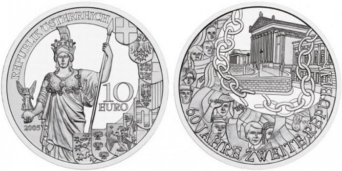 серебряные 10 евро Австрии