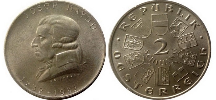 2 shillings depicting Joseph Haydn