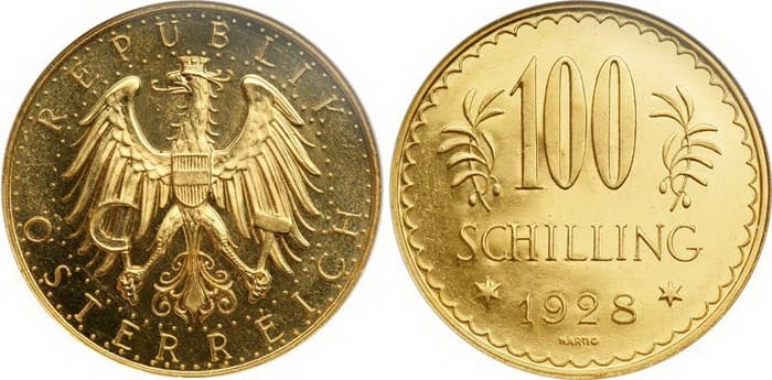 золотая монета 100 шиллингов 