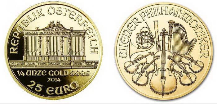 золотая монета 25 евро