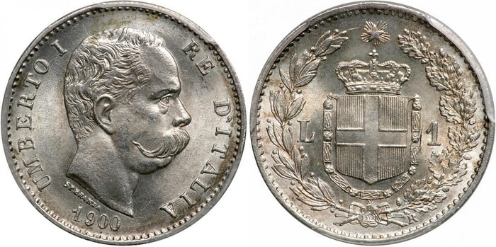 монета 1 лира Королевство Италия – Умберто I