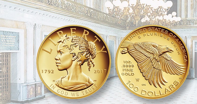 100 долларов с изображением 225 лет открытия монетного двора в Филадельфии