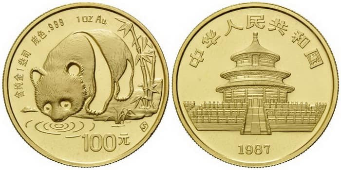 100 юаней из серии золотая панда