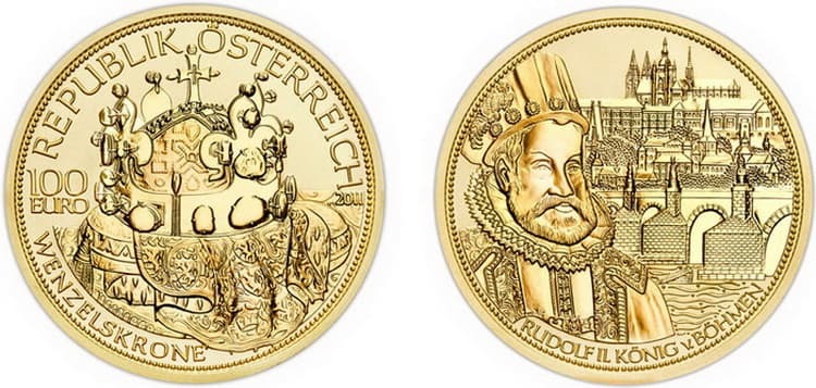 Австрийская монета с изображением чешской короны святого Вацлава