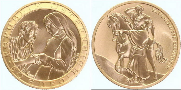 Австрийская монета с изображением христианского милосердия