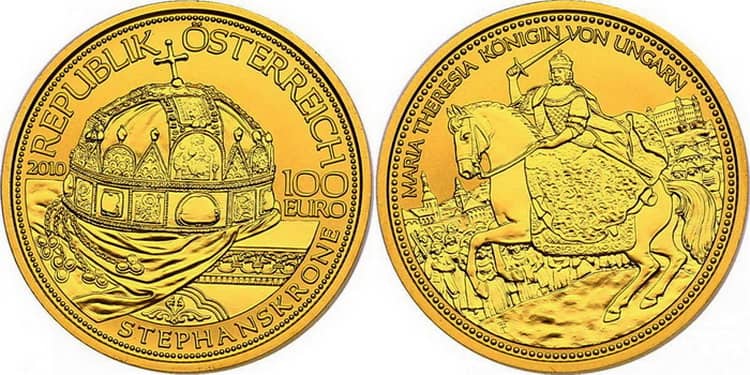 Австрийская монета с изображением венгерской короны святого Стефана 