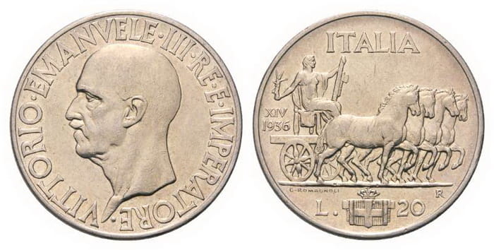 монета 20 лир Витторио Эмануэль III – Империя