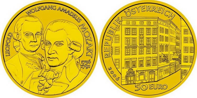 Золотая монета Вольфганг Амадей Моцарт
