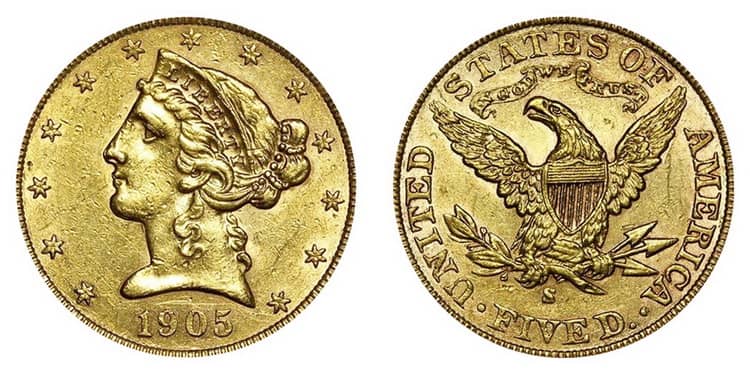 5 долларов США 1866-1908