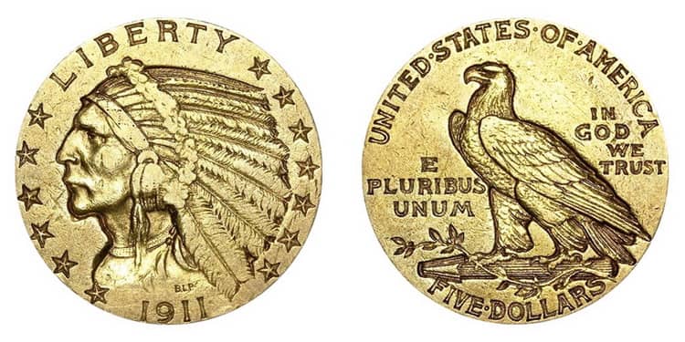 5 долларов США 1908-1916, 1929