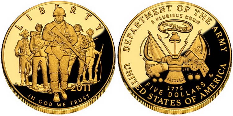5 долларов с изображением Армии США