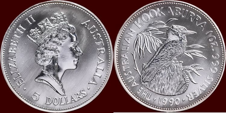 5 $ из серебра с изображением кукабарра
