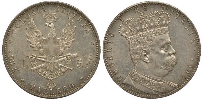 монета 5 лир Колония Эритрея
