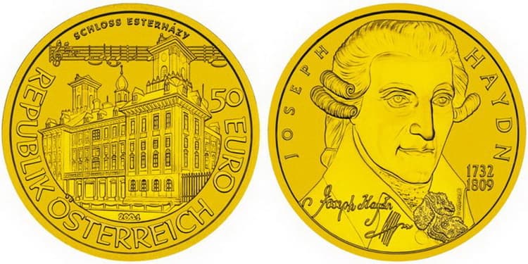 Австрийские 50 евро с изображением Йозефа Гайнда
