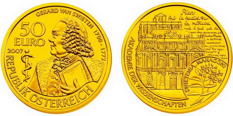 Австрийские 50 евро с изображением Герарда Ван Свитена