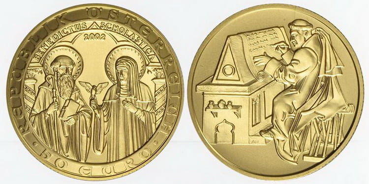 Австрийская монета с изображением католического ордена святого Бенедикта