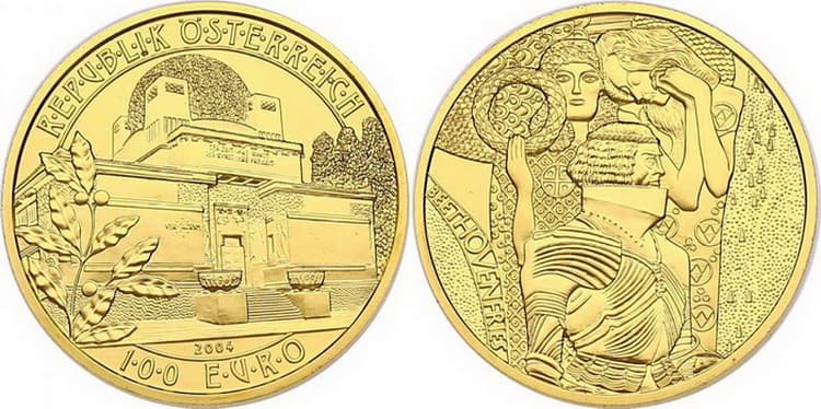 Австрийские 100 евро с изображением Венским Сецессионом