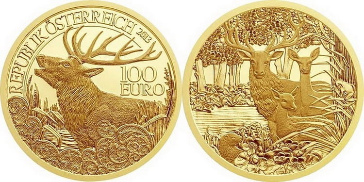 Австрийская монета с изображением оленя