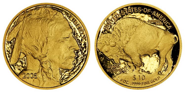 золотая монета буффало номиналом в 10 долларов