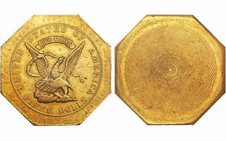 Золотая монета 50 долларов США 1851-1852