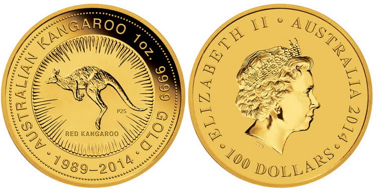 Золотая монета кенгуру в 100 долларов 2011г