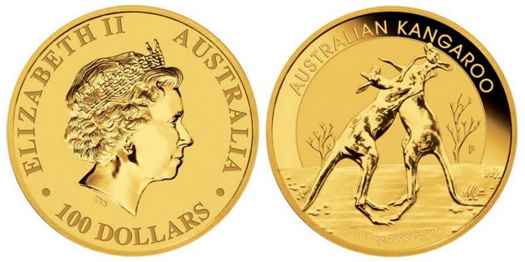 Золотая монета кенгуру в 100 долларов