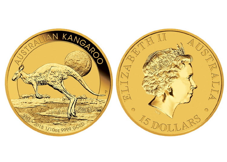 Золотая монета кенгуру в 15 долларов 2015 г.
