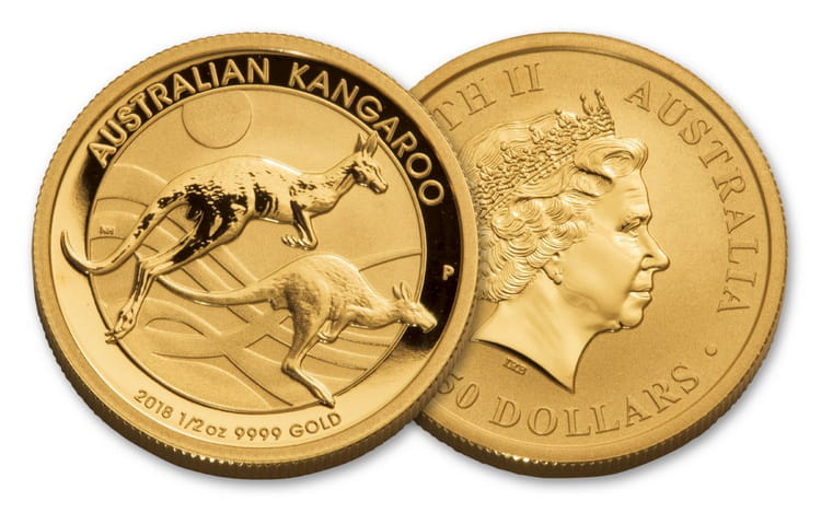 Золотая монета кенгуру в 25 долларов 2018г