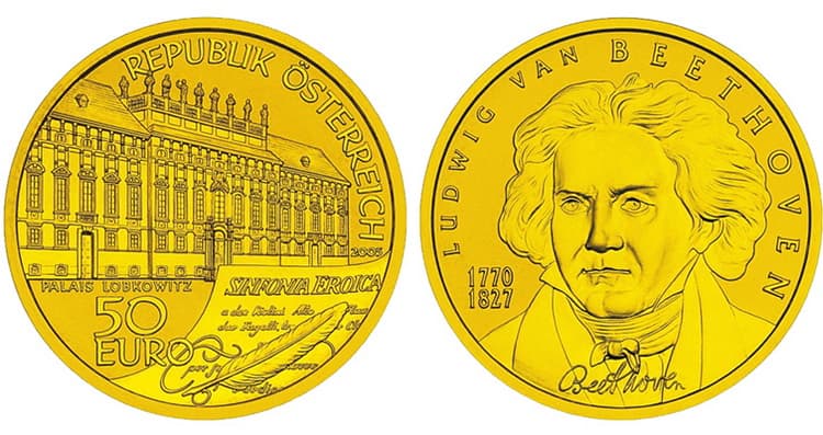 Золотая монета Людвиг Ван Бетховен