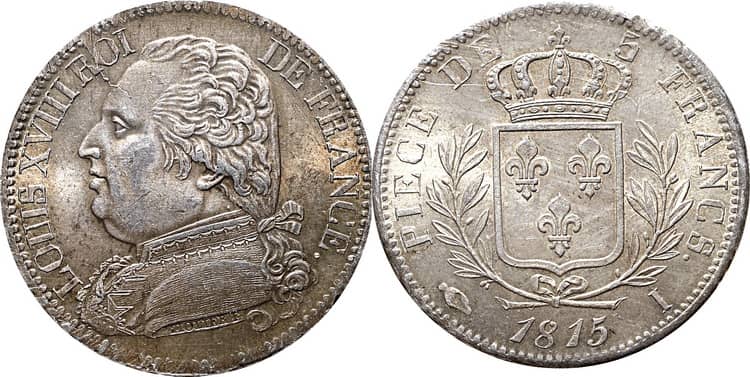 Монета 1815 г с Луи 18