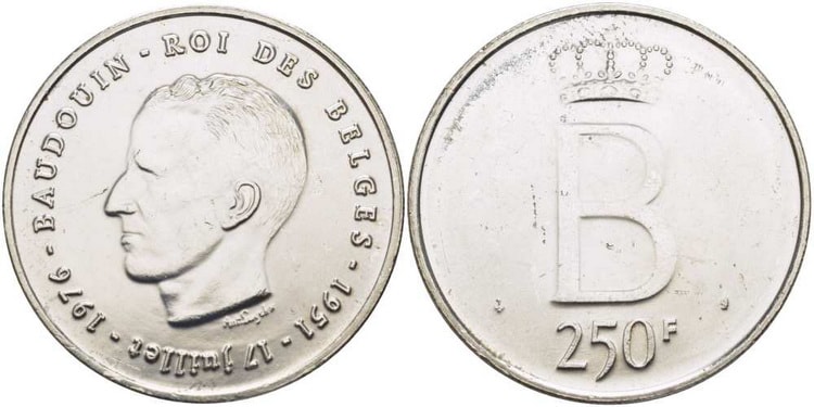 Монета с изображением Бодуэн I 250 франков