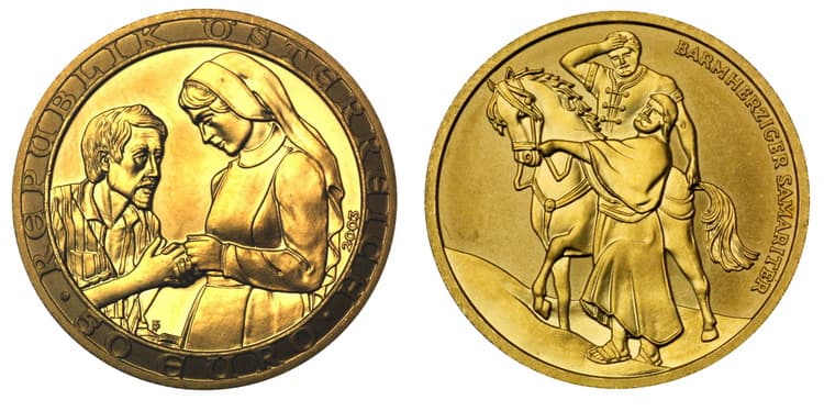 Золотая монета Христианское милосердие