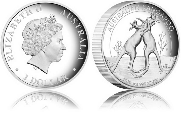 серебряная монета кенгуру Чеканка 2010
