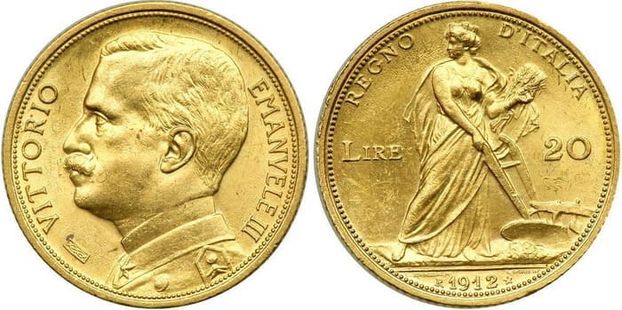 золотые 20 лир Витторио Эммануэль III