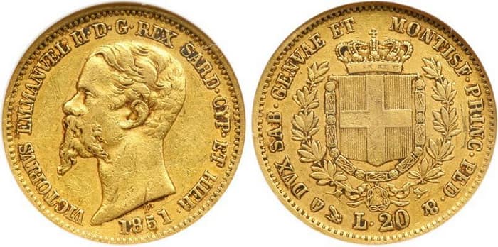 золотые 20 лир Королевство Италия