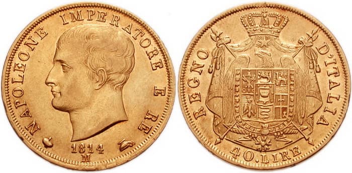 золотые 40 лир Император Наполеон