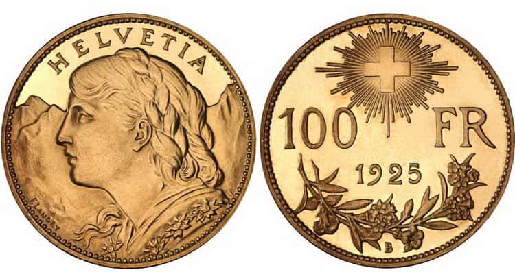100 швейцарских франков 1925 г