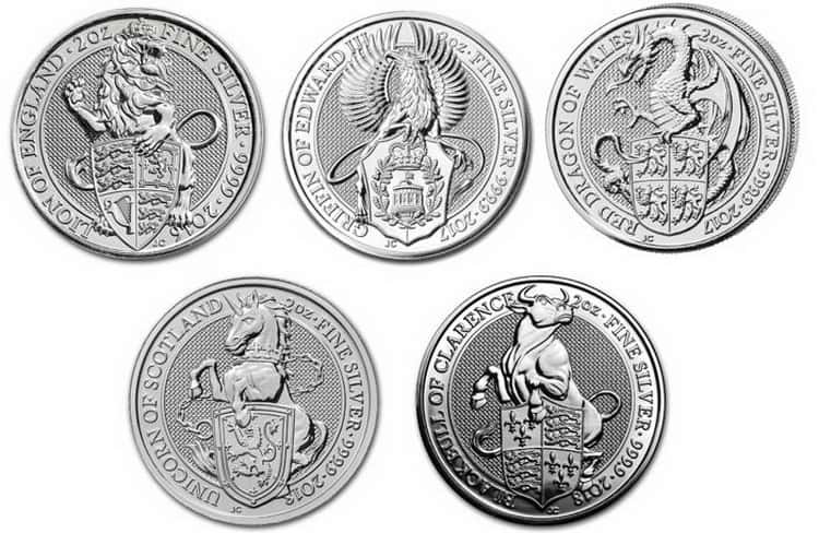 серебряные монеты звери королевы