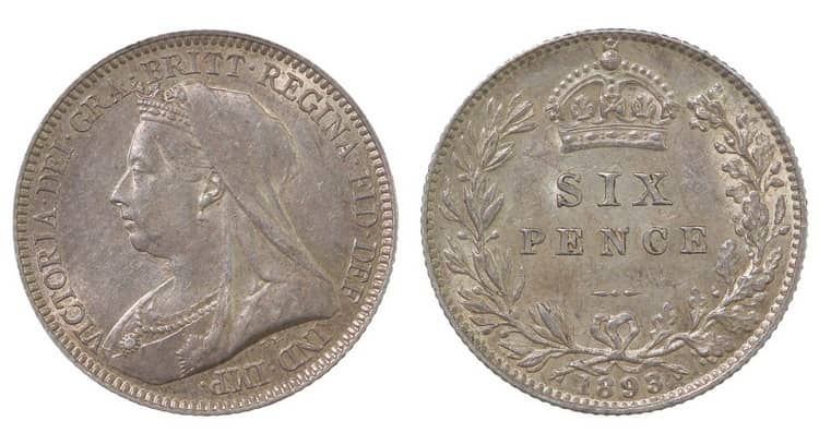 6 пенсов 1890-1893 гг.;