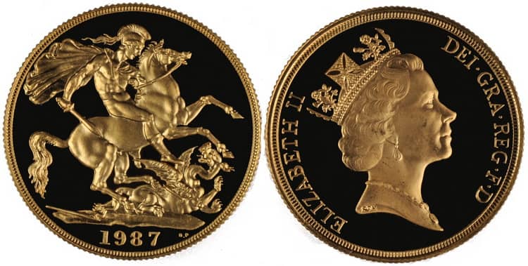 Чеканка Елизаветы II 2 фунта 1987 г