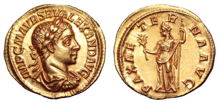 монет ауреус Чеканка 231-235 года нашей эры