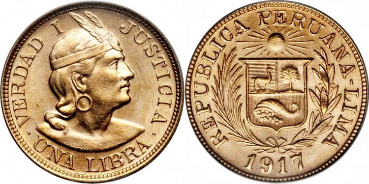 1 перуанская либра 1917 г