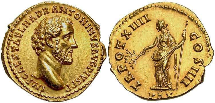 монет ауреус Чеканка 150-151 года нашей эры