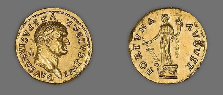 монет ауреус Чеканка 75-79 года нашей эры