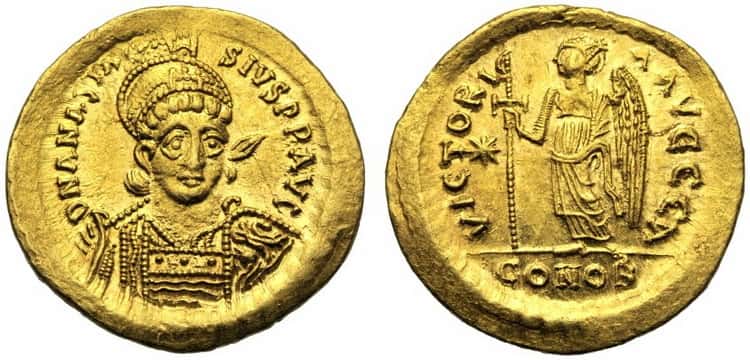 1 солид чеканка 498-518 гг., Анастасиус I