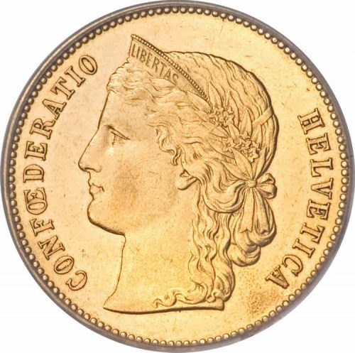 Швейцарская золотая монета Гельвеция (20 франков)