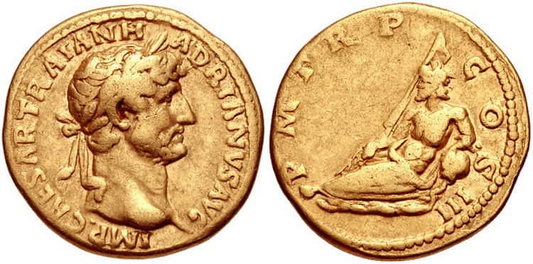 монет ауреус Чеканка 117-138 года нашей эры